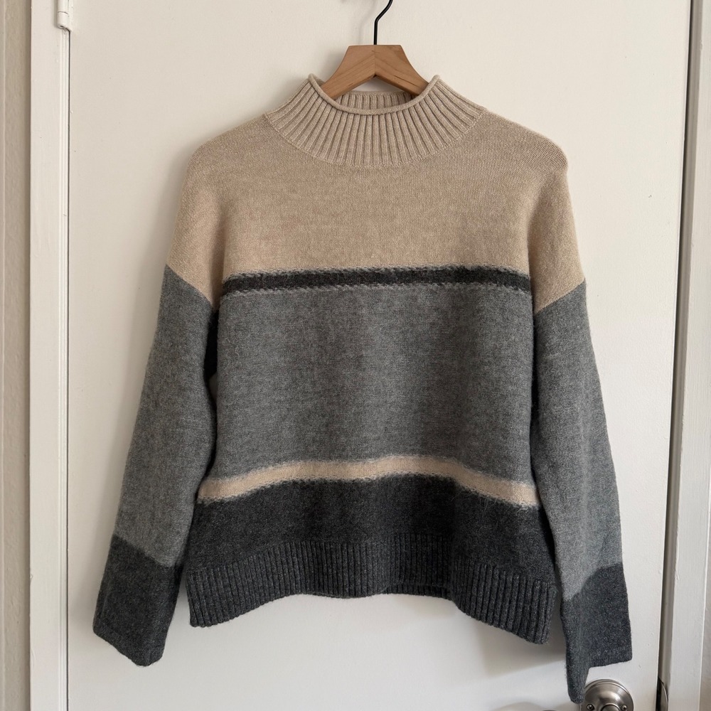 Mock Neck Striped Knit Sweater Small Granolagirl Cottagecore Barncore Fall